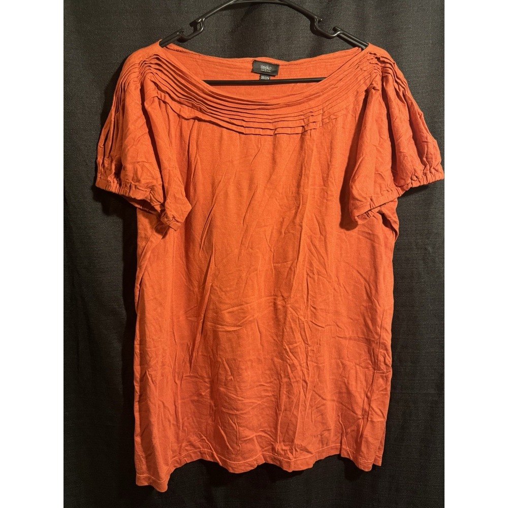 Mossimo Women's Plus 20W 22W Orange Pleated Scoop Neck Short Sleeve Blouse